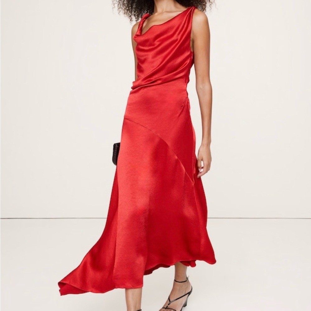 Banana Republic Hammered Satin Twist-Shoulder Dress